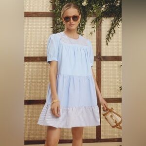 English Factory Blue Stripe 100% Cotton Mini Dress Size Medium NWT Short Sleeve